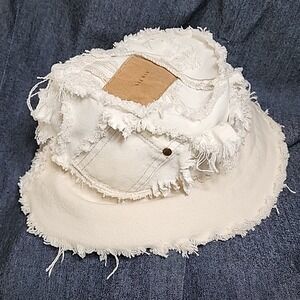 WHITE DENIM Bucket Hat INDIE SLEAZE Y2K GORPCORE Destroyed Lid Hip Hop Streetwea